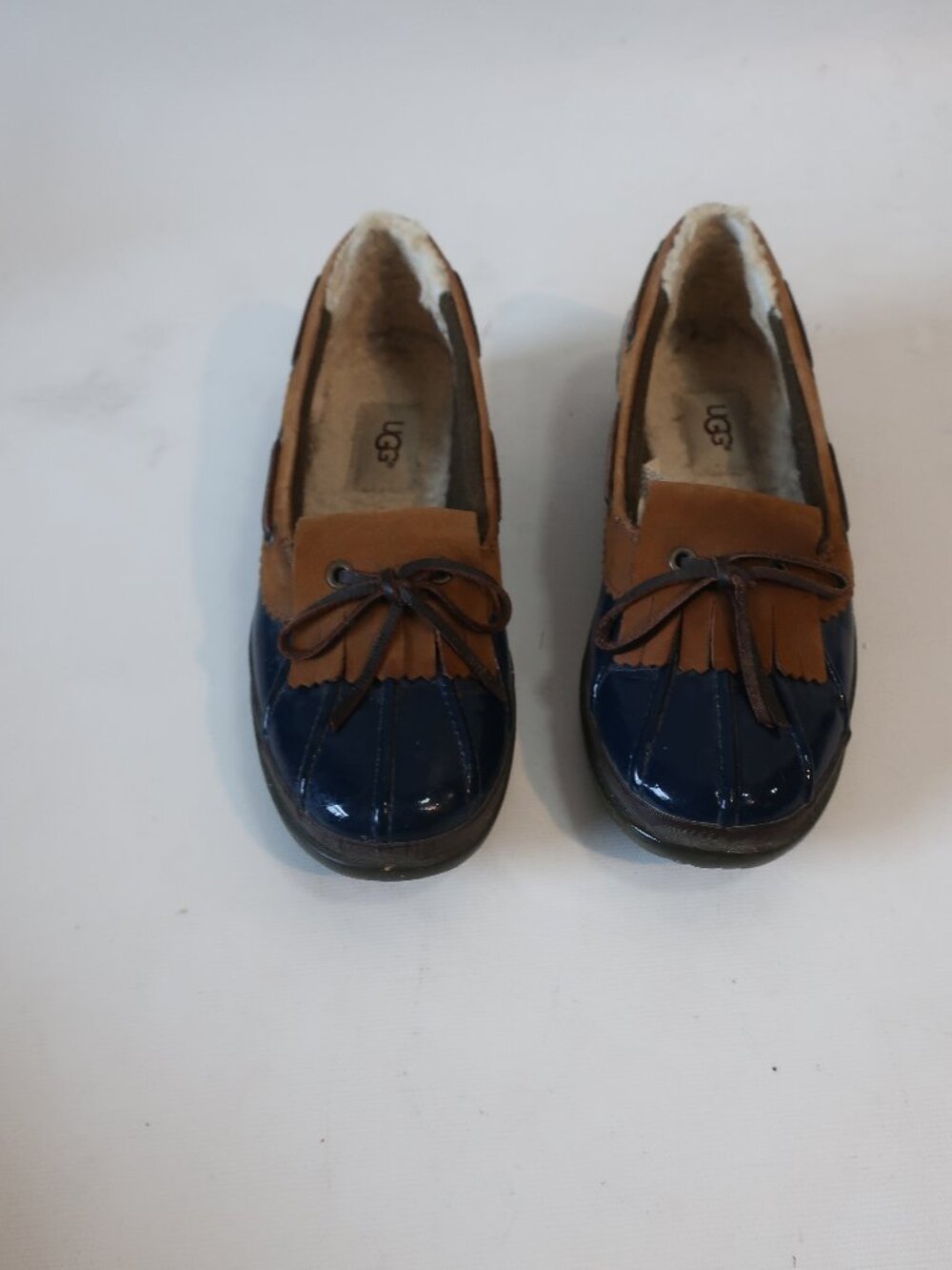Womens UGG Navy Blue, Brown Haylie Duck Slip On Loafers S/N 1012215 Sz 6
